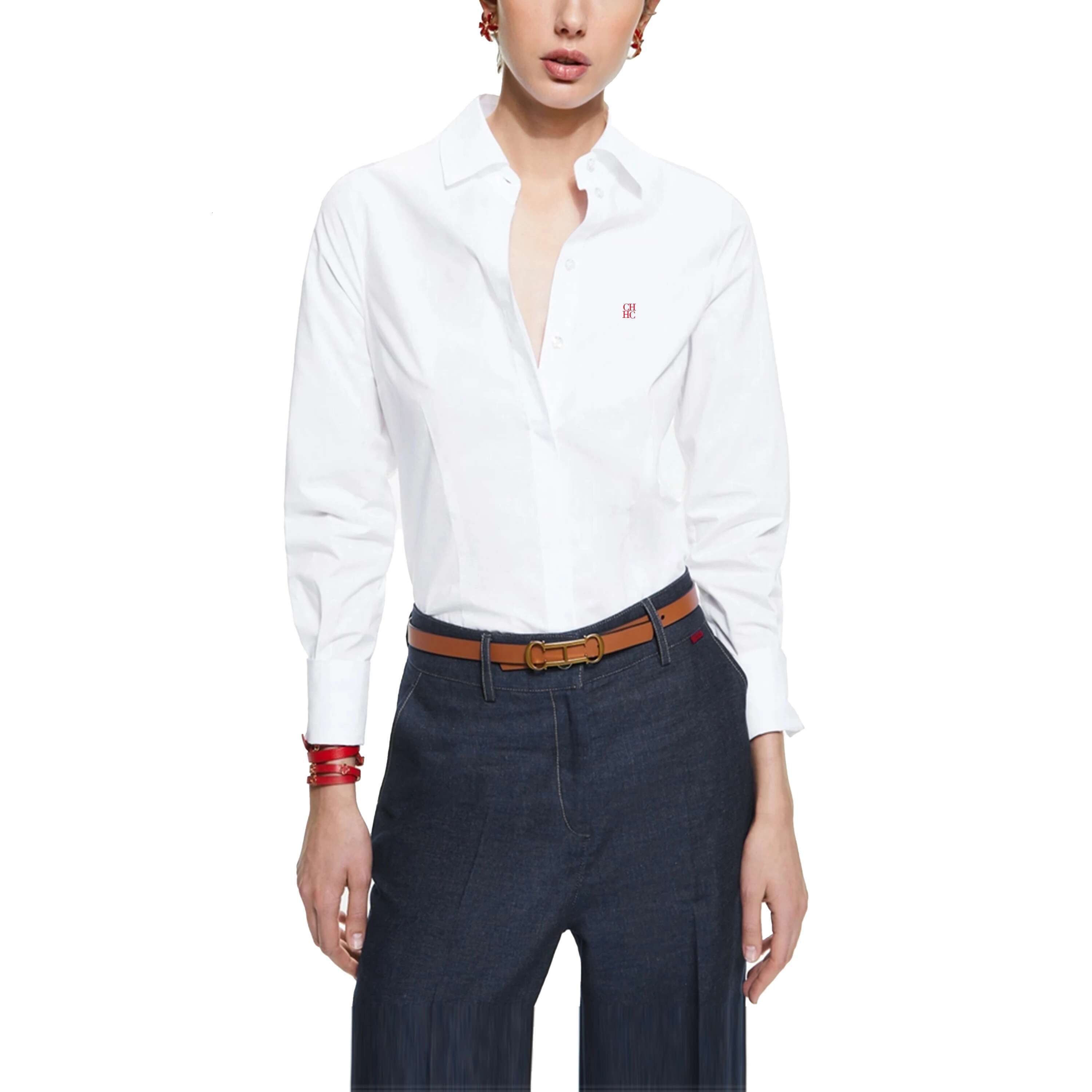 CHCH 2024 Summer New Women Solid Color Slim Shirt Waist Design Vintage Female Blouses Fashion Office Ladies Shirts