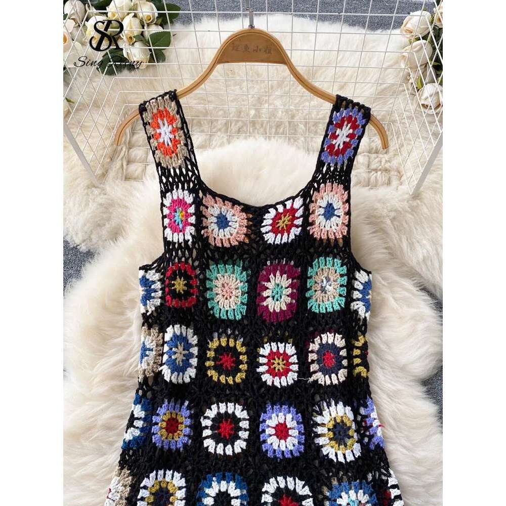 SINGREINY 2023 Sunmmer Knitted Hook wer Hollow Out Tassel Women Slim Streetwear Original Design Fashion Vintage Dress