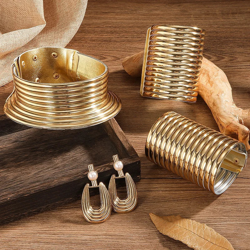 5pcs/set Vintage Leather African Jewelry Set Choker Necklace Bracelet Earrings Set For Women Collar Necklace Set Jewelry Gifts 250221