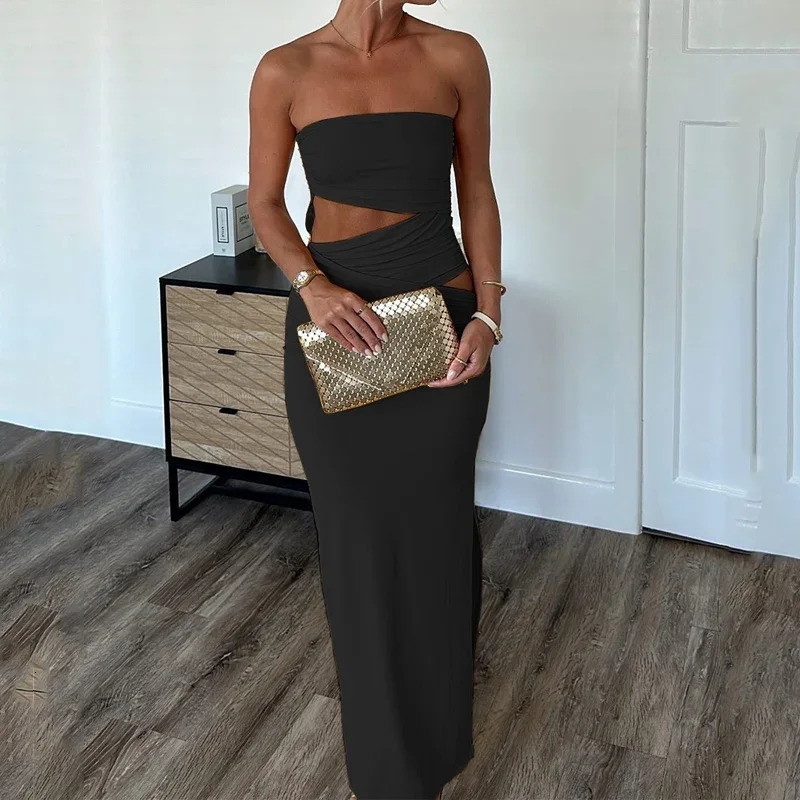 Wefads Long Dress Summer Women Fashion Sleeveless Strapless Tube Backless Nipped Waist Cut Out Slit Slim Party Bodycon Dresses 250226