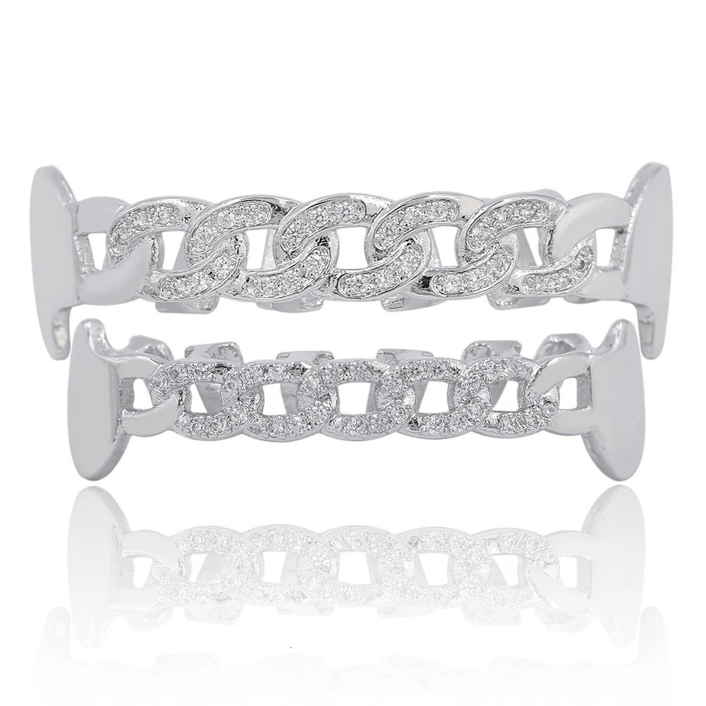 Hip Hop CZ Hollow out Teeth Caps Cubic Zircon Iced Out Micro Pave Top Bottom Charm For Men Women Jewelry Gift 250220
