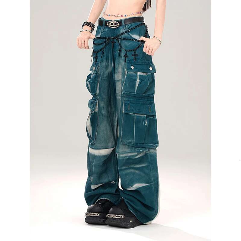 Women's Blue Baggy Cargo Jeans Korean Vintage Y2k 90S Aesthetic Denim Trousers 2000S Haruku Cowboy Pants Trashy Clothes 2024