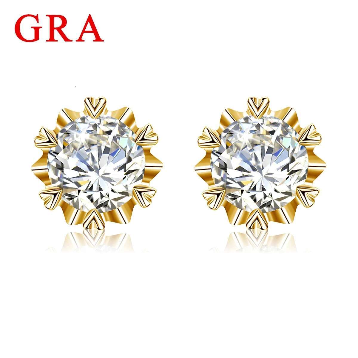 With Certificate D Color 6.5mm 1CT Moissanite Earrings For Woman Yellow Gold Top Quality Pass Dia Test Wedding jewellery Hot