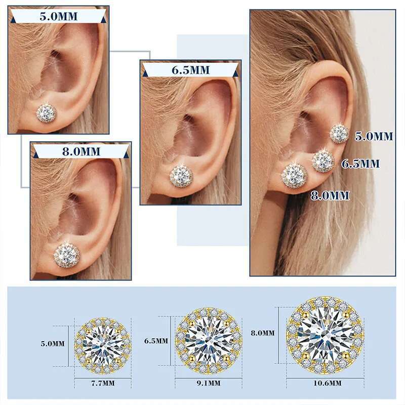 TUHE Unisex Classic Round VVS1 Moissanite For Women Fine Jewelry Wedding Lab Dia Sier Earring Gift