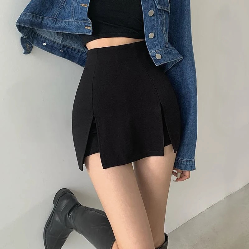 Sexy Split Shorts Skirt Womens Office Ladies Suit Skirt Summer Black Mini A-line Pants Skirt High Waist Wide Leg Shorts 250226