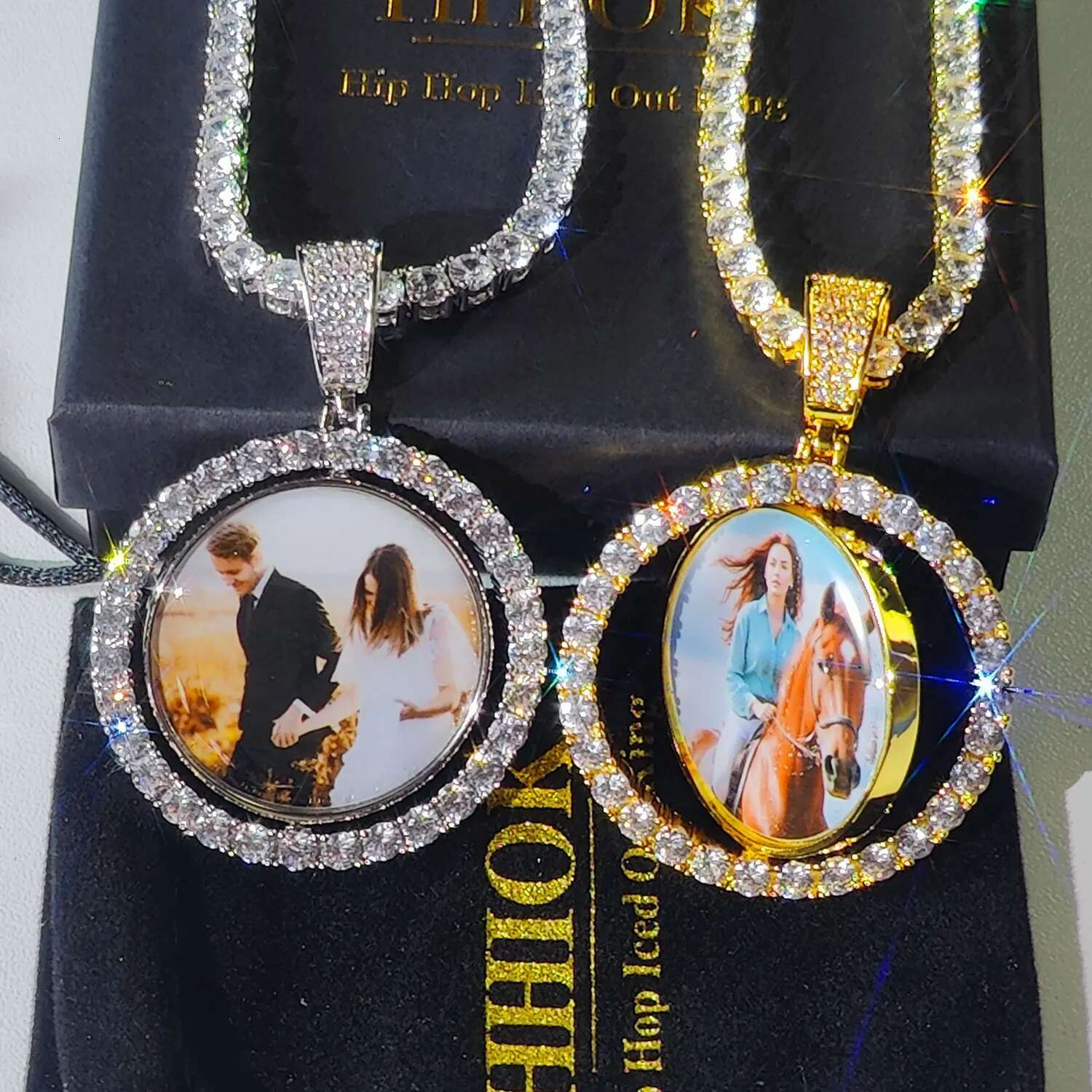 Customized Double-Side Photo Necklace Picture Pendant Chain Personalized Cubic Zirconia Hip Hop Jewelry Gift for Men Women