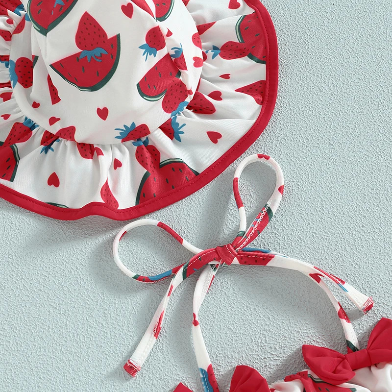 Citgeett Summer Infant Baby Girl Swimsuits Fruit Print Bandage Halterneck Sleeveless Tops Beach Shorts and Hat Swimwear 250225