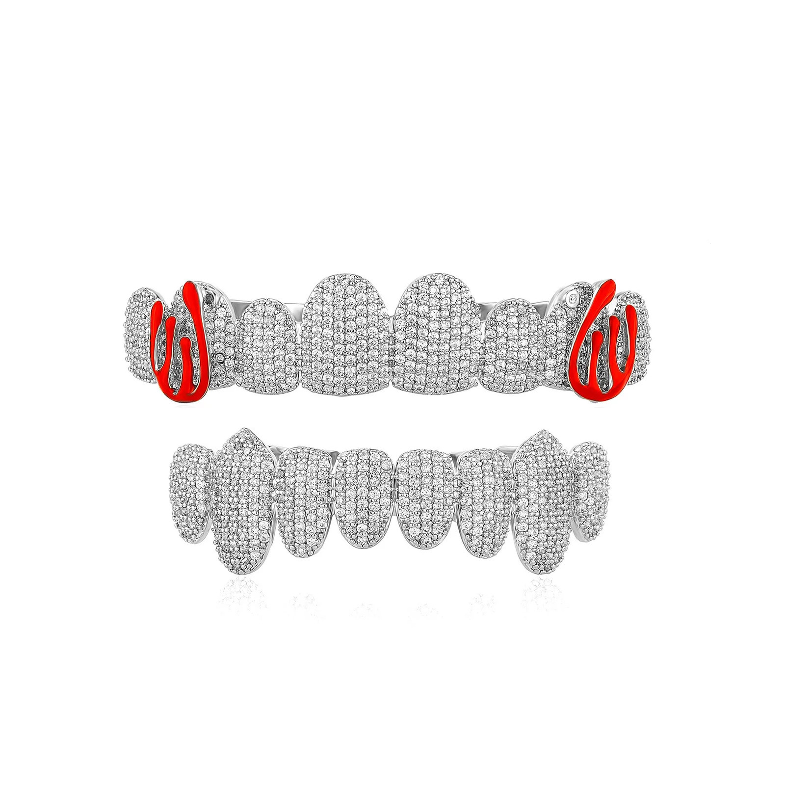 Hip Hop Iced Out Micro Paved CZ Teeth Set High Quality AA Cubic Zircon Top Bottom Grills Rapper Dental Jewelry 250220