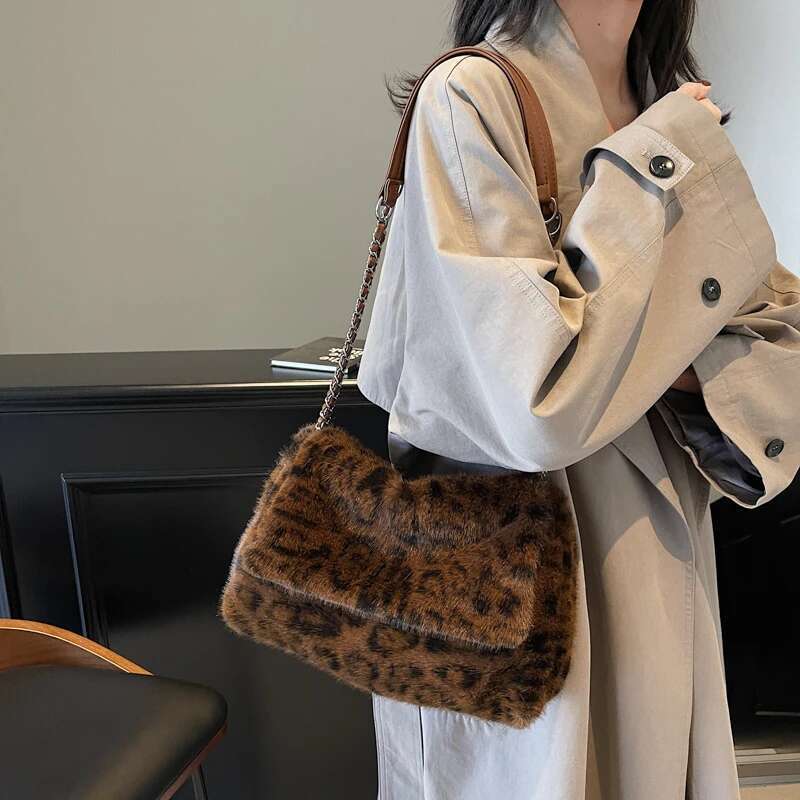 Leopard Vintage Chain Shoulder Bag Women, Underarm Handbags, Purse For Ladies