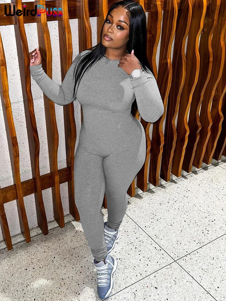 Weird Puss Solid Fitness casual jumpsuit womens long sleeved elastic tight fitting sports tight fitting simple autumn streetwear jacket 250224