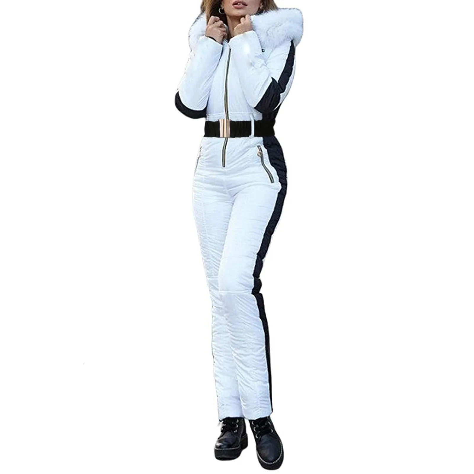 Winter Ski Suit For Women Waterproof Warm Snow Overalls Outdoor Sports Snowboard Clothes One Piece Ski Jumpsuit With Fur Collar 250224