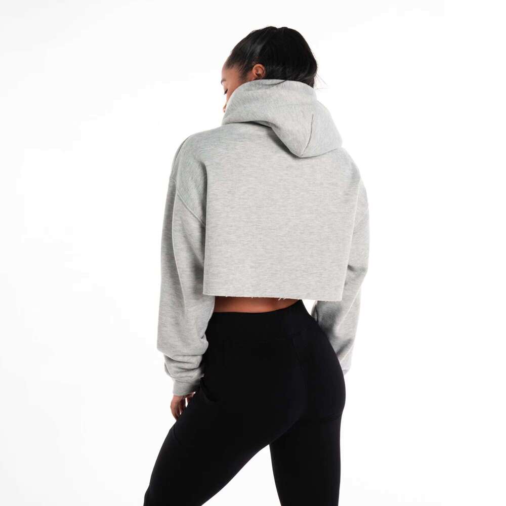 Women's Casual Oversize Long Sleeve Pullover Hoodie Light Knitted Sweatshirt Embroidered Heat-Transfer Short Crop Top Wholesale