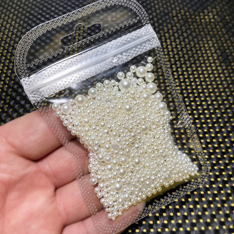 2001200pcsbag Pearls White Nail Beads Half Round Mixed Size Beige Flatback For DIY Manicure Decoration Bead 250217