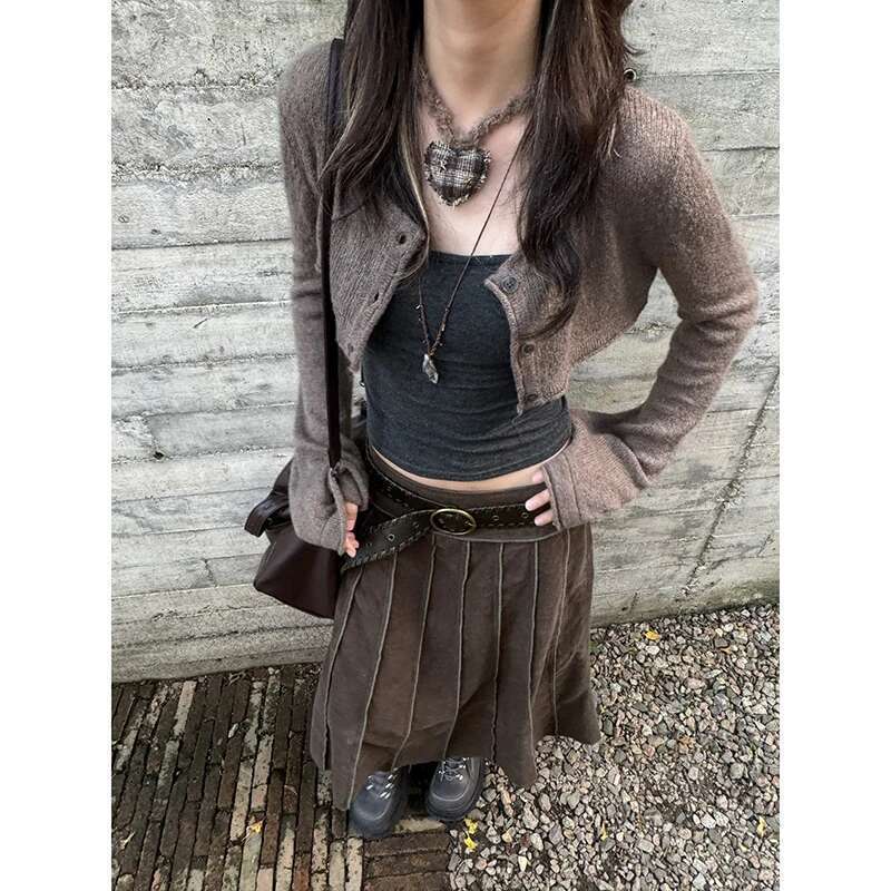 Women's A-E Denim Pleated Vintage 90S Aesthetic Y2k Long Jean Skirt Haruku Korean Cowboy Skirts 2000S Clothes Autumn