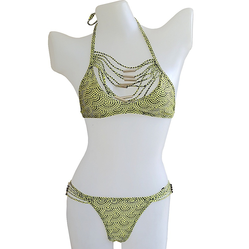 swimwear Split collar hollow gathering casual vacation sexy swimsuit factory multi rope chest beauty fashion bikini