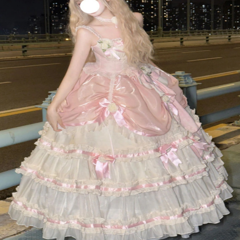 Lolita Fantasy Cosplay Prom Dress 2025 Multi Layer Ruffles Bowknot Victorian Evening Dress 3D Florals Civil war Southern Belle 1860s Formal Birthday P