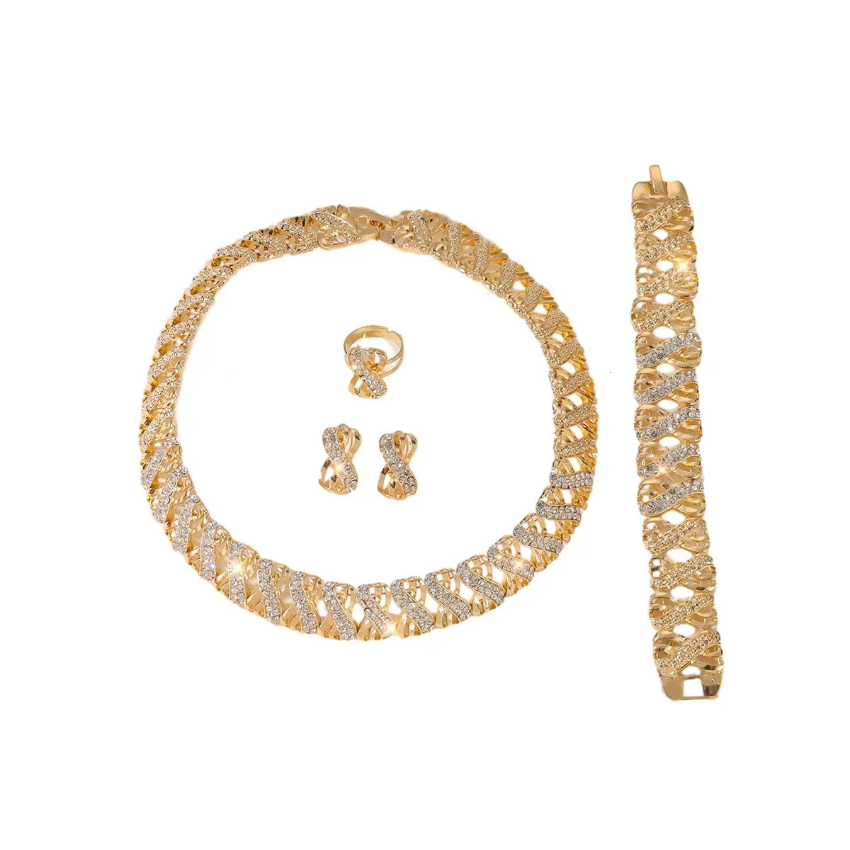 Fashion 18k Gold Plated Jewelry Set Dubai African Choker Necklace Earrings Rings Wedding Bridal Jewellery Sets for Women 250221