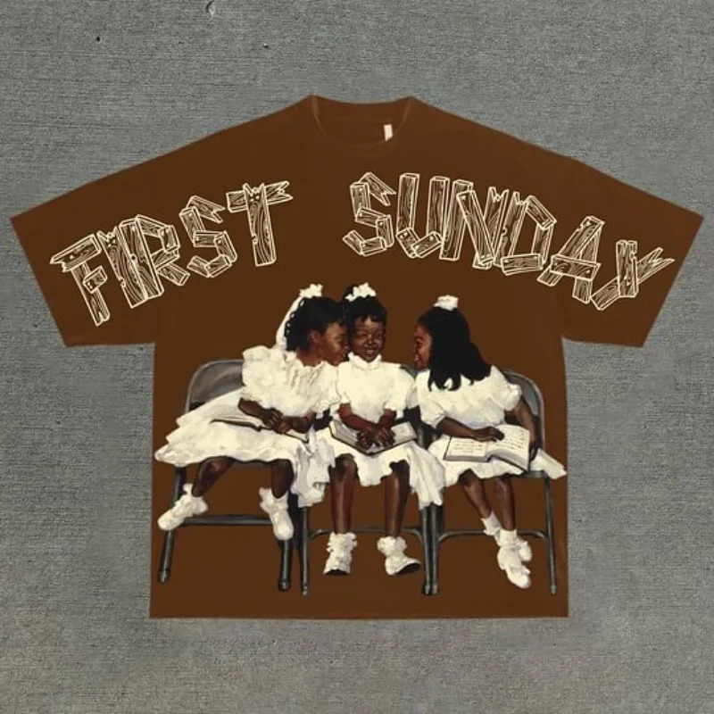 Vintage Children First Sunday Print Graphic Cotton T-Shirt Men Y2K Short Sleeves Vintage Oversize Tshirt Streetwear Women Tops 250225