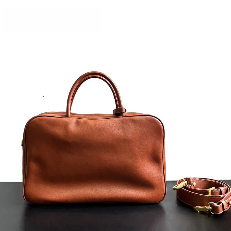 Vintage Briefcase Large Capacity Commuting Computer Shoulder Crossbody Genuine Leather Bowg Women's Bag Tote Bag designer handbags