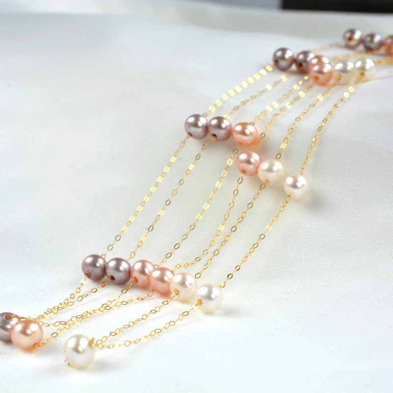 Real 18K Yellow Gold Natural Pearl Necklace Pendant Au750 Fine Jewelry Near Round Aniversary Gift For Women Mix ColorX321 250222