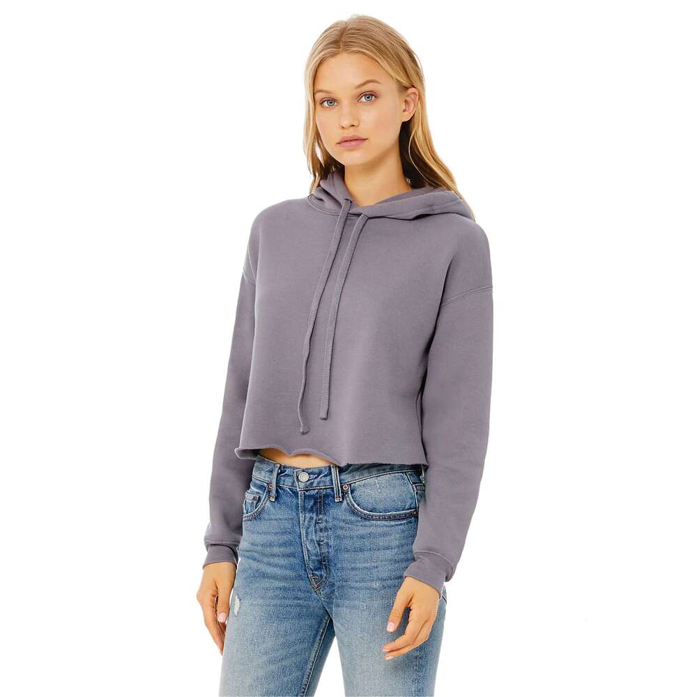 Raw Hem Dropped Shoulder 52% Airlume Combed And Ring Spun Cotton 48% Poly Storm Womens Cropped Fleece Hoodie