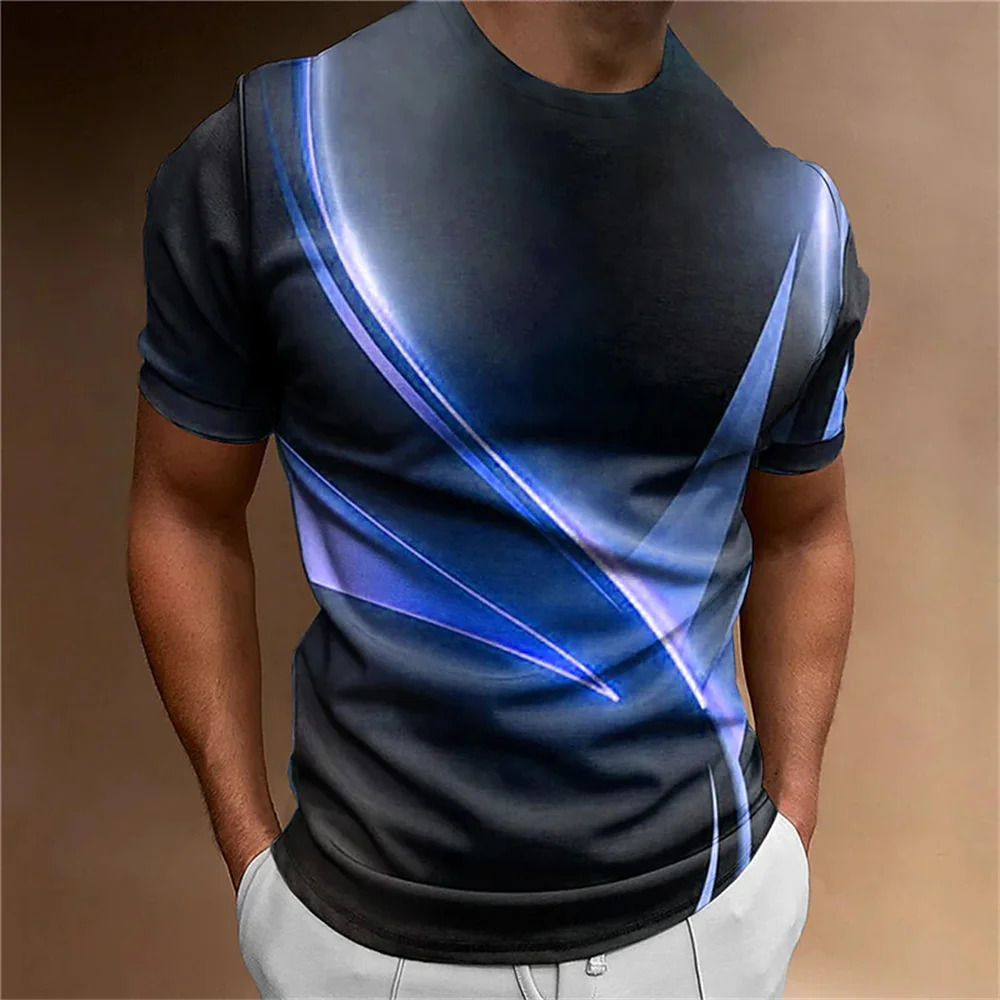 Mens T Shirt Curved Radiance Graphic 3D Printed T-shirts Casual Loose Short Sleeve Tees Oversized Men Clothing Tops Outdoor 250225