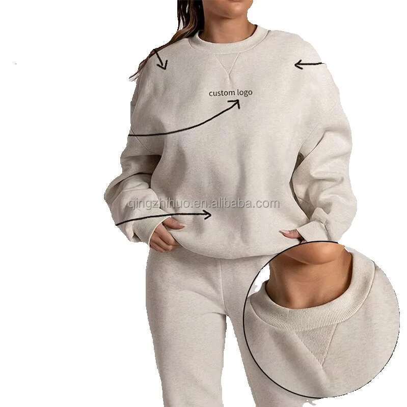 Custom Print/Embroidered Womens Sweatshirts Crewneck 100% Cotton Streetwear Oversized Pullover Women Essentials Hoodie