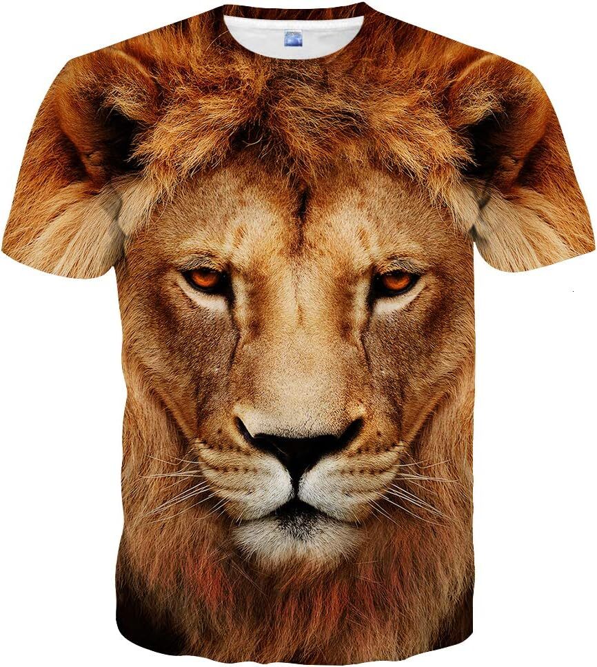 Mens T shirt Unisex 3D Colorful Print Graphic Tee Shirts for Men Women and Teens tee Casual tops summer clothes Lion pattern