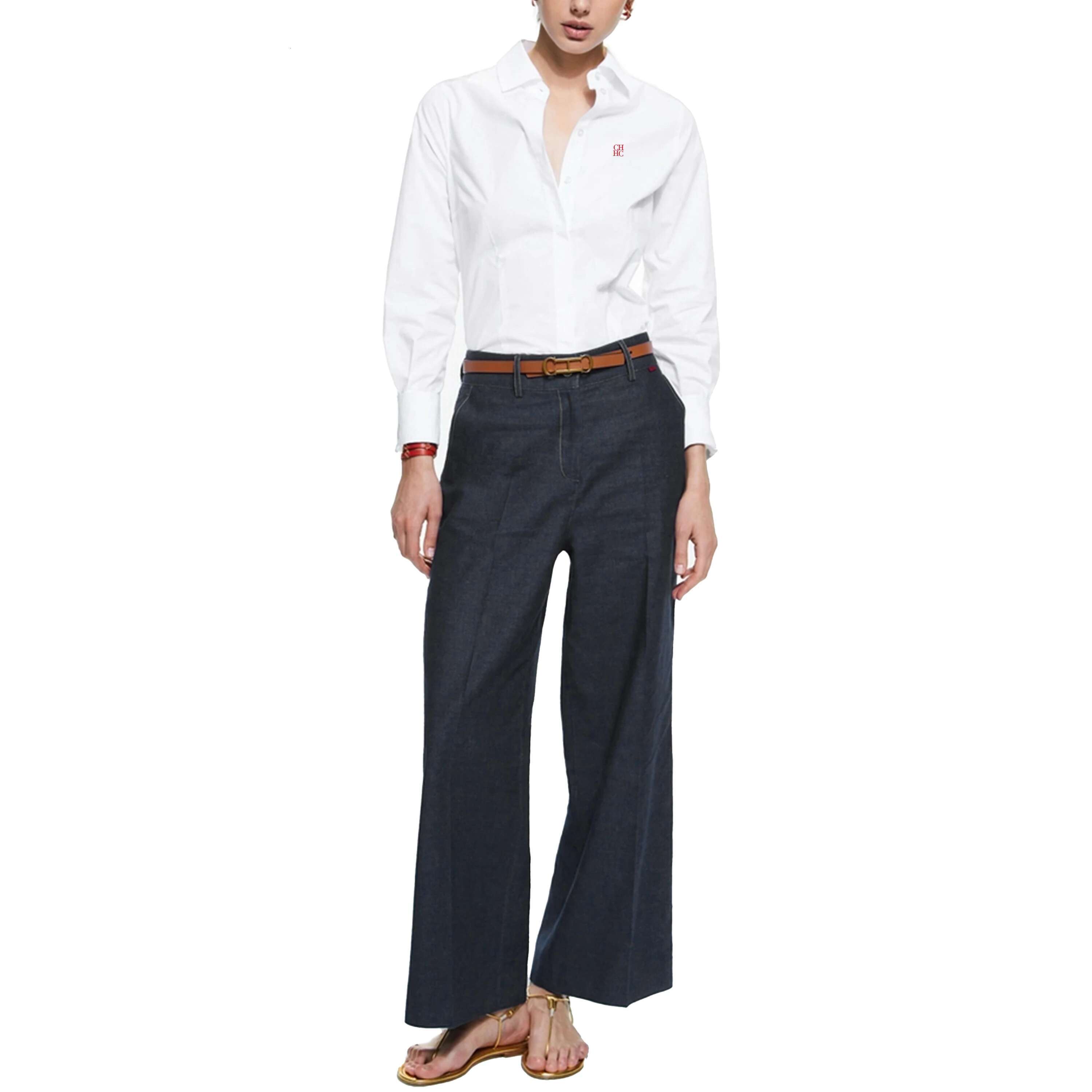 CHCH 2024 Summer New Women Solid Color Slim Shirt Waist Design Vintage Female Blouses Fashion Office Ladies Shirts