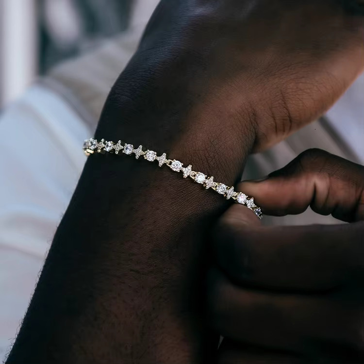Fine Hip Hop Jewelry Handmade HIgh Quality 6mm Sterg Sier Round Moissanite Dia Star Tennis Bracelet