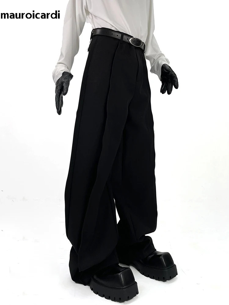 Mauroicardi Spring Extra Long Black Flowy Baggy Wide Leg Pants for Mens Clothing Fashion Loose Casual Soft Gray Trousers 250225