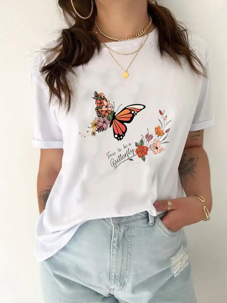 Feather Watercolor Trend Cute Short Sleeve Tee Top Women Fashion Casual Clothing Female Summer Graphic T Shirt Print T-shirt 250226