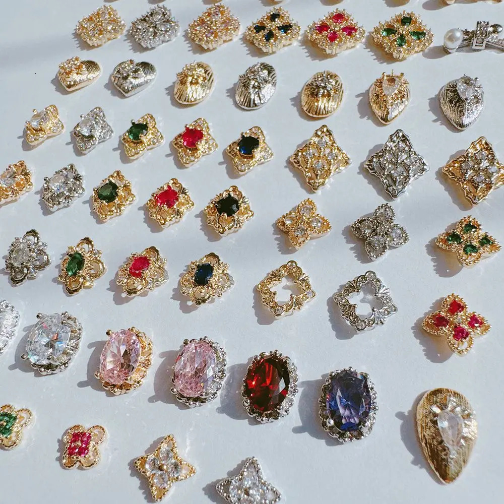 10pcs Flowers Cross Heart Oval Star Nail Art Parts Zircon Crystal Manicure Nails Accessories Supplies Decorations Charms 250217