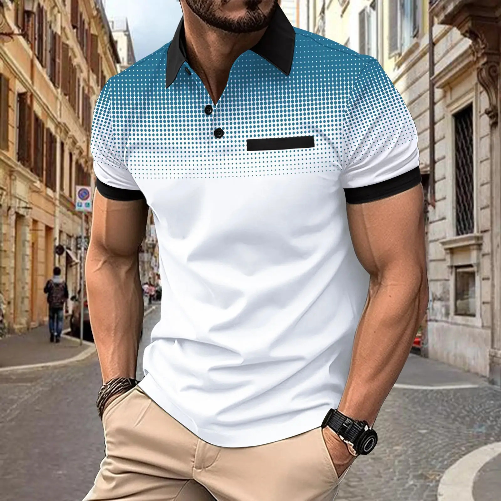 Mens summer gradient printed polo shirt with polo dots for casual sports slim fit and muscular outdoor wear 250225