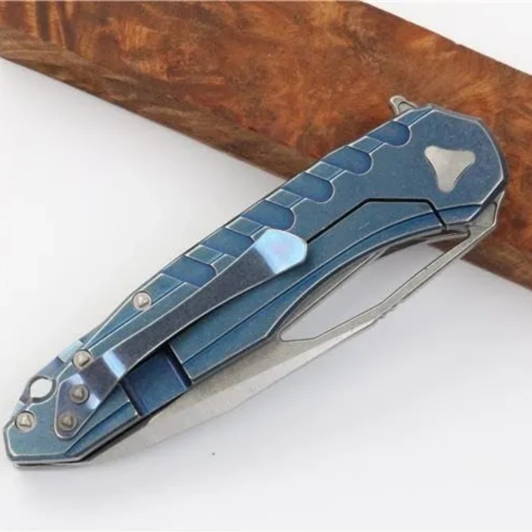 Blue titanium Steel handle Magic Amulet Outdoor hunting knife
