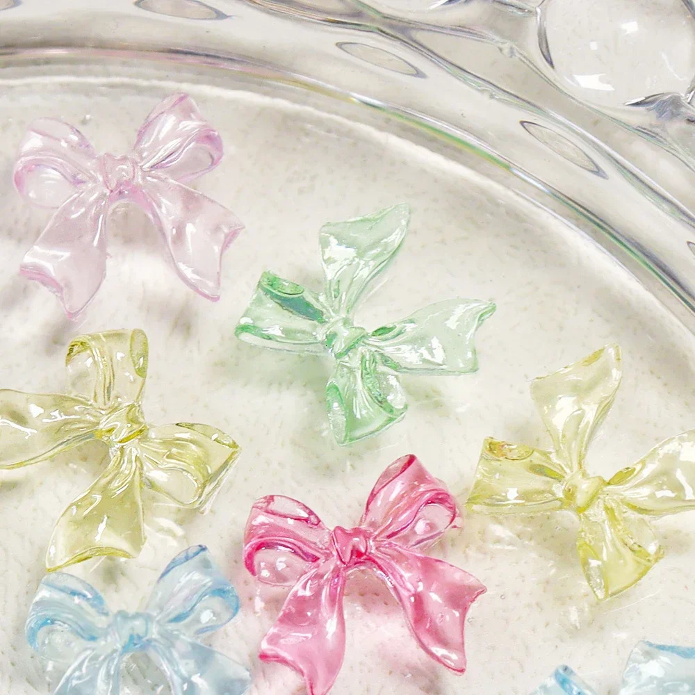 30pcs Kawaii Candy Pink Bow Nail Charms 3D Resin Jewelry Art Decoration Accessories Pennant French Style Supplies 250217