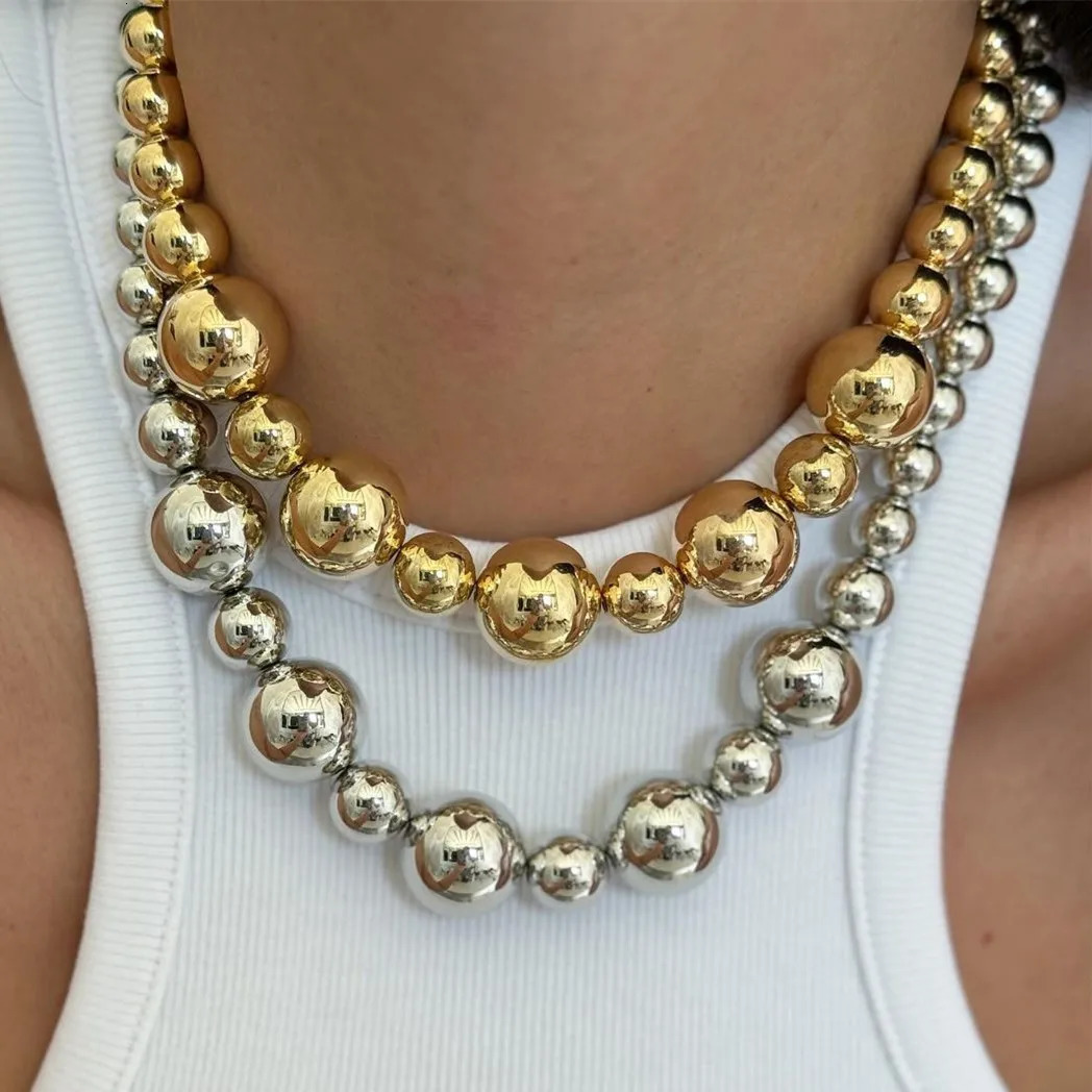 Gold Silver Color Acrylic Ball Beaded Choker Bracelet Necklace Women Men Trend Round Beads Short Necklace Stack Jewelry Collier 250225