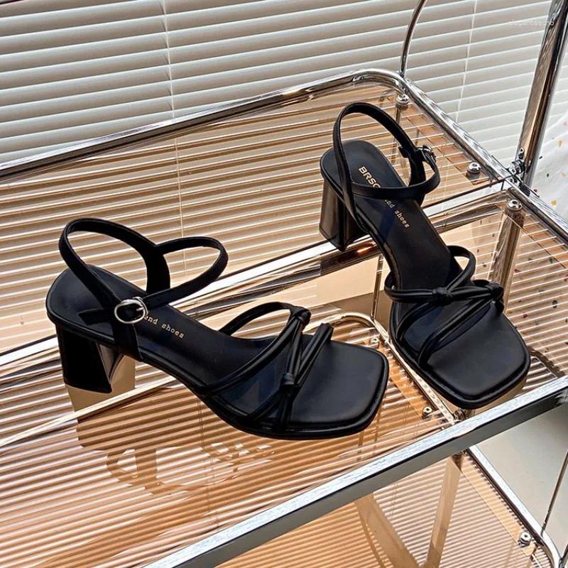 2025 S Fashion Designer Sandals Women S Summer Square Heel High Heels Fashionable Roman Black And White Open Toe Shoes SIZE