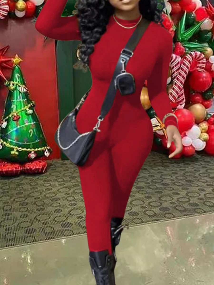 LW Round Neck Skinny Jumpsuit Women Spring Summer One Pieces Outfit Basic Skinny Long Sleeve Solid Color Daily Short Jumpsuits 250224