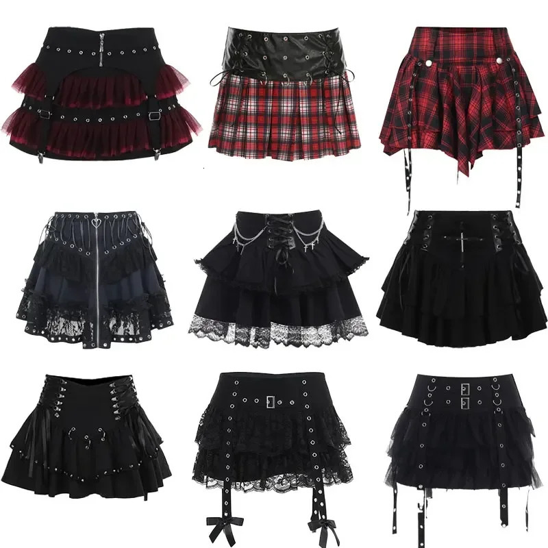 Gothic Mini Skirt 2025 Halloween Goth Aesthetic 90s Y2K Party Club Harajuku Streetwear Womens Skirt Black High Waist Skirts 250226
