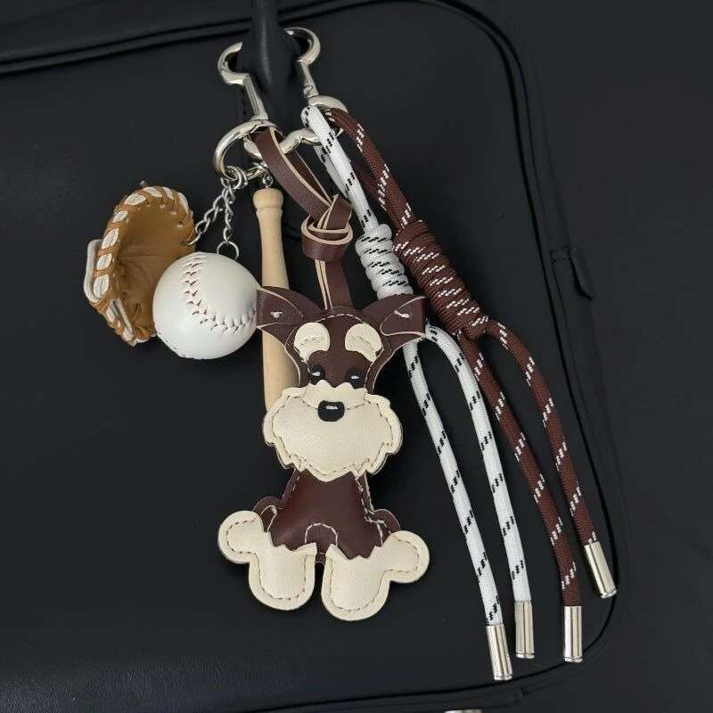 Cute Dog Hanging Schnauzer Handmade Braided Rope Keychain Niche Bag Pendant Gift Car Key Mobile Phone Decorative Accessories