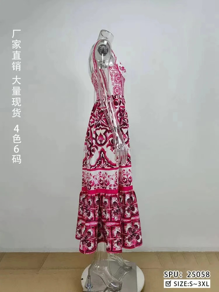 Summer Maxi Dress Womens Spaghetti Strap Print Vacation Long Vestido Robe Vestidos De Noche Largos Elegantes250304