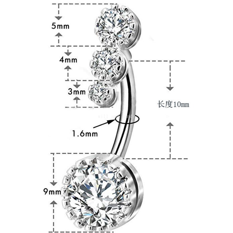 Stainless Steel Diamond Bell Button Rings Allergy Free Zircon Navel Belly Ring Sexy Fashion Women Body Jewelry Will and Sandy