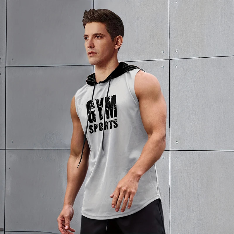 Mens Sleeveless Hoodie Bottom Sweatshirt Fashion Casual Loose Hoodie Running Fitness Mens Tank Top 250225