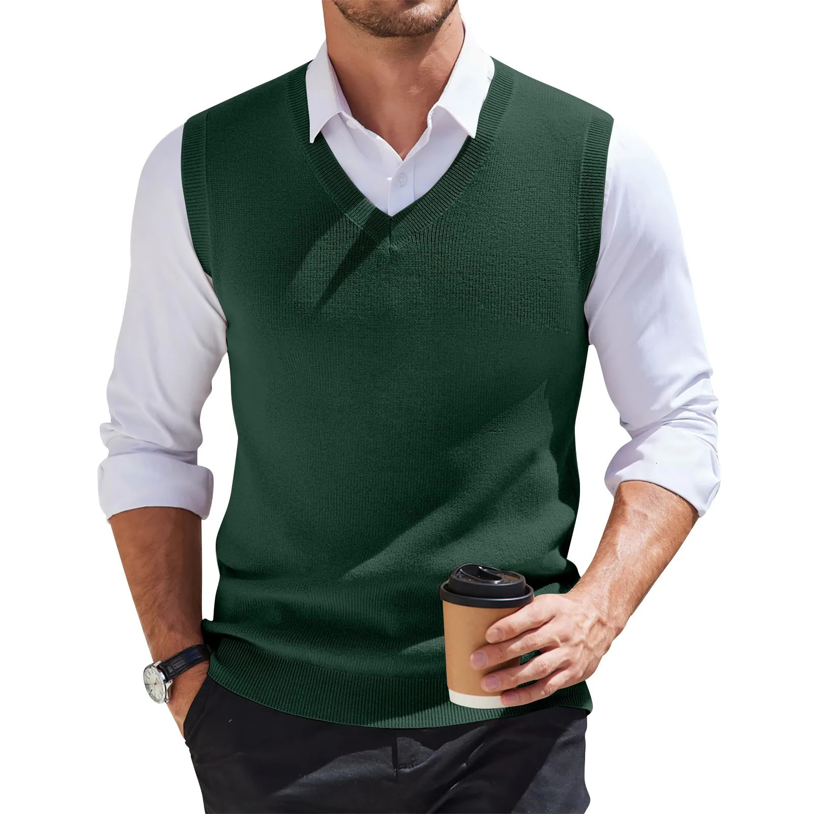 2025 Spring Autumn Wool Sleeveless Cashmere Vest Men Work Sweater Solid Color Knitted Mens Waistcoat High Quality Pullover 250225