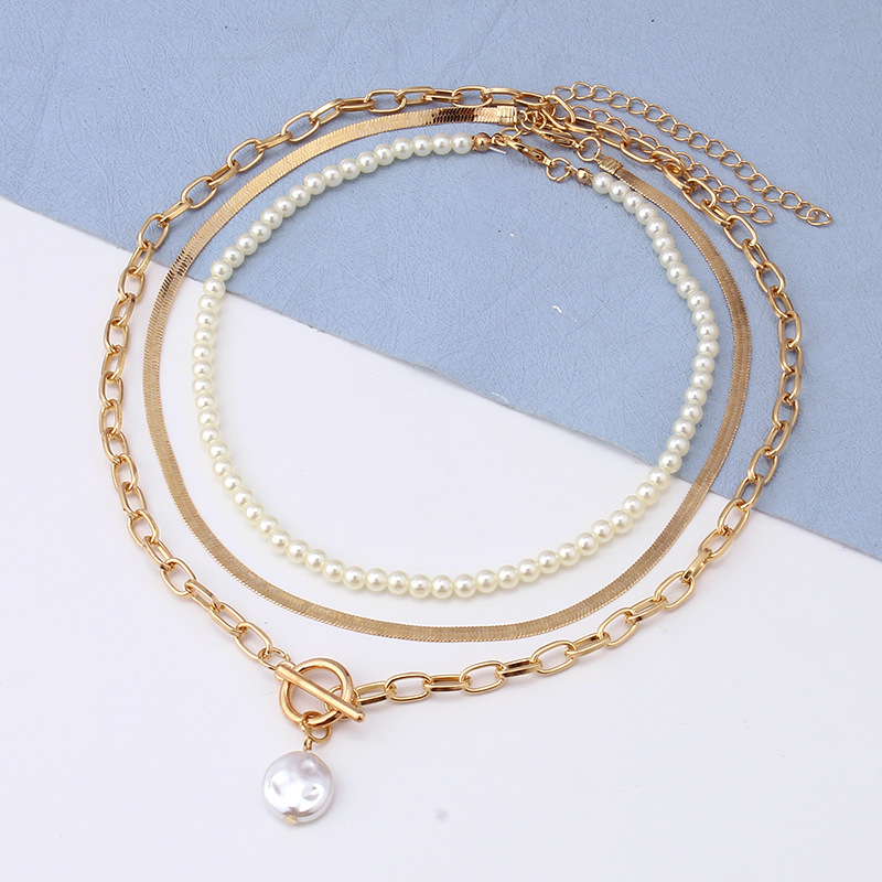 Vintage multi-layer beaded chain small incense necklace simple versatile imitation pearl trend necklace jewelry