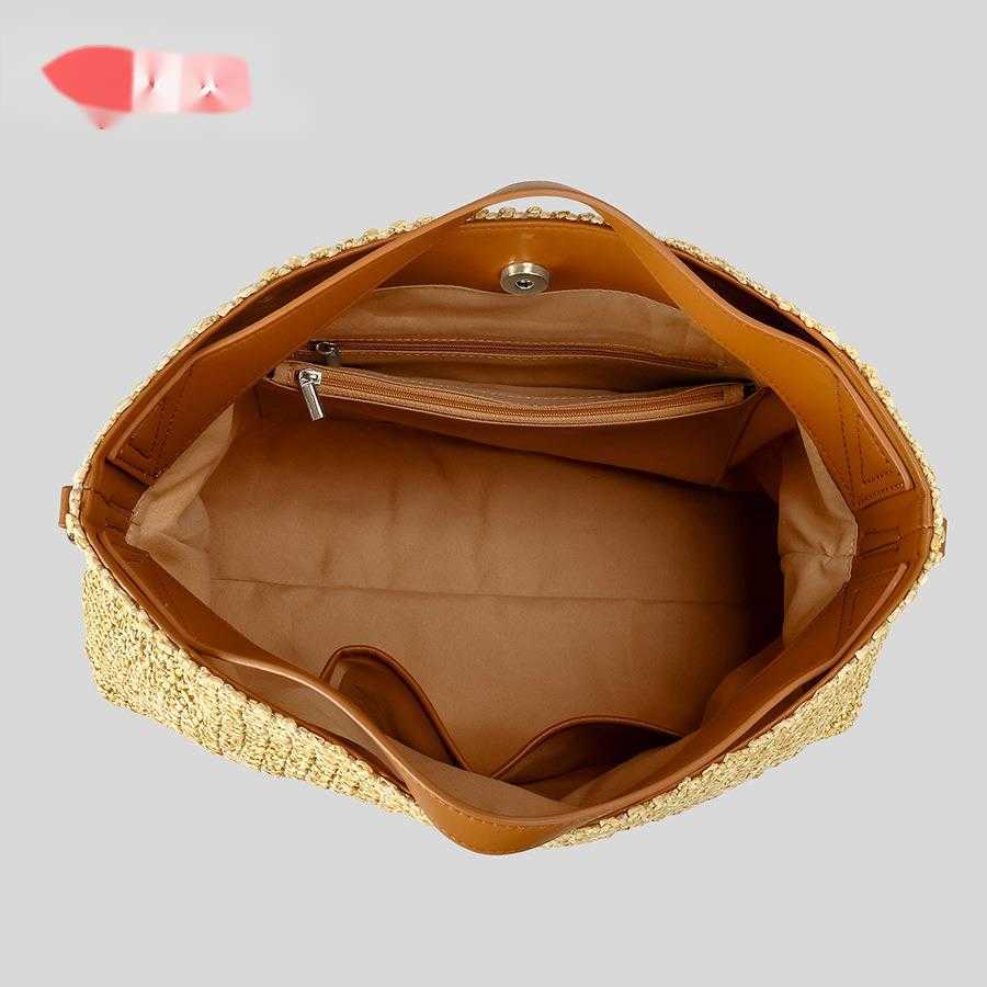 French woven bag, beach vacation bag, women's letter embroidery, large capacity tote bag, summer single shoulder crossbody bag 250215