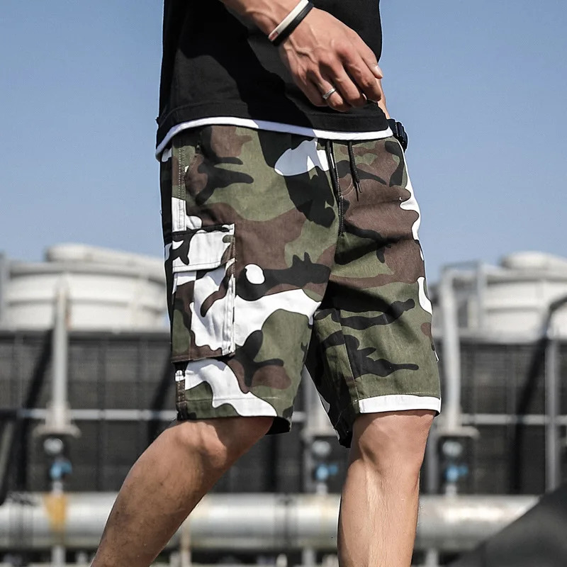 2023 Summer Men Camouflage Cargo Shorts Cotton Loose Short Pants Joggers Multipocket Overalls Male Casual Sport M8XL 250214
