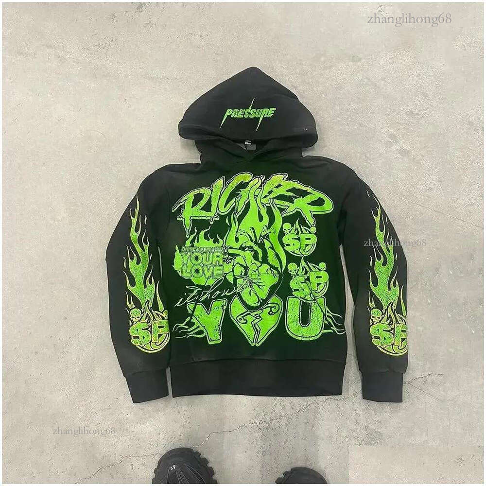 Mens Hoodies Sweatshirts Designer Vintage Graphic Print Pullover Haruku Retro Y2K Streetwear High Street Washed Black Hoodie Drop D Otmj7