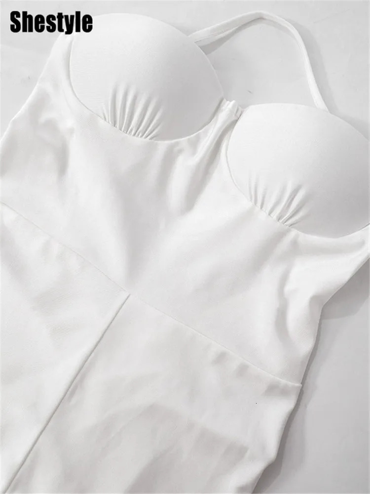 Shestyle Strapless Backless Chest Sponge Cup Bodycon Wrapping Solid Fashion Women Jumpsuit Fitness Underwire Hipster Sexy 250224